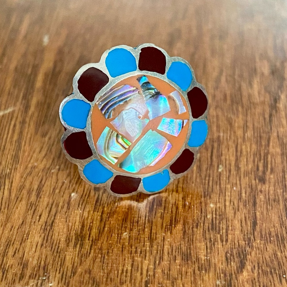 Mexican Shell Ring Women’s Adjustable Blue Orange Bohemian Boho Cultural